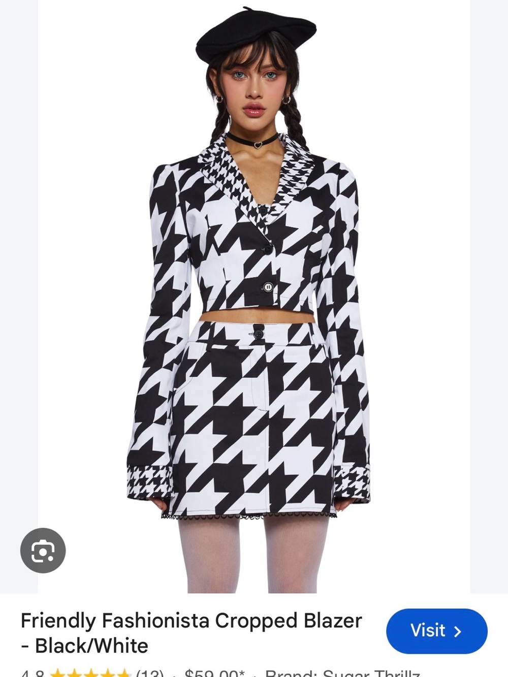 Sugar thrillz Cropped Houndstooth Mini Skirt and blazer- READ DESCRIPTION